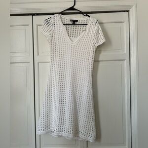 INC International Concepts White Crochet Midi Cotton Dress